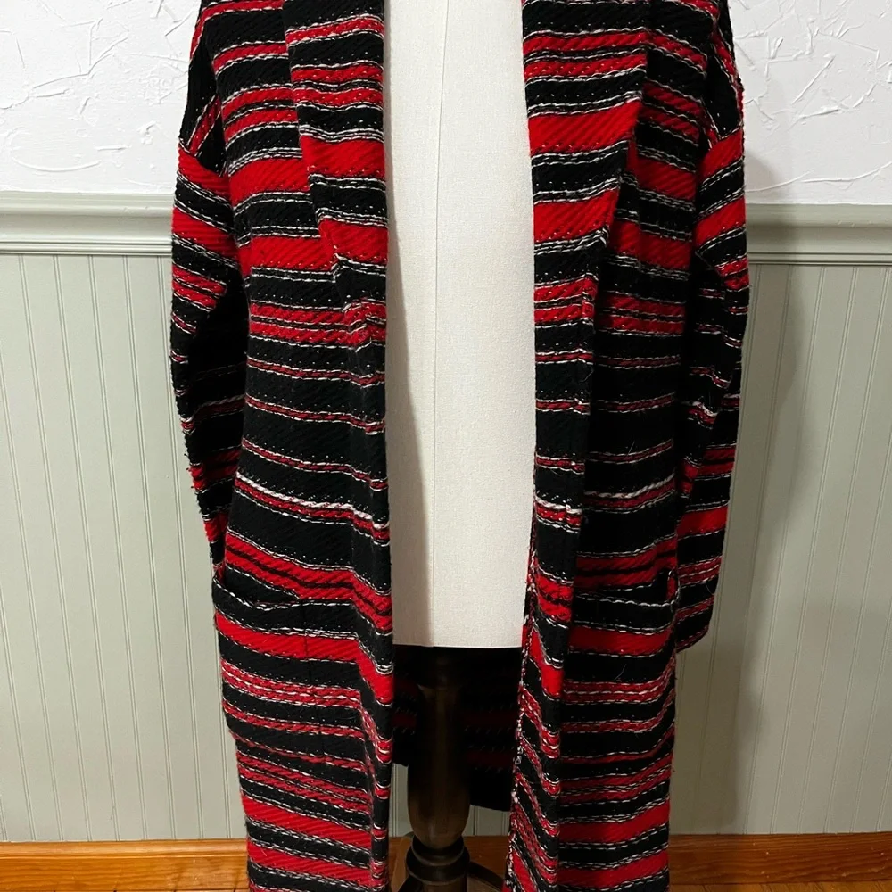 Ralph Lauren‎ Red Black Tribal Long Belt Wool Cardigan Sweater Euc Medium